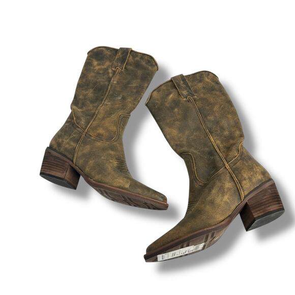 Steve Madden Cowboy Boots Size 5 Distressed Brown Albany Western Boot Leather - Picture 11 of 12